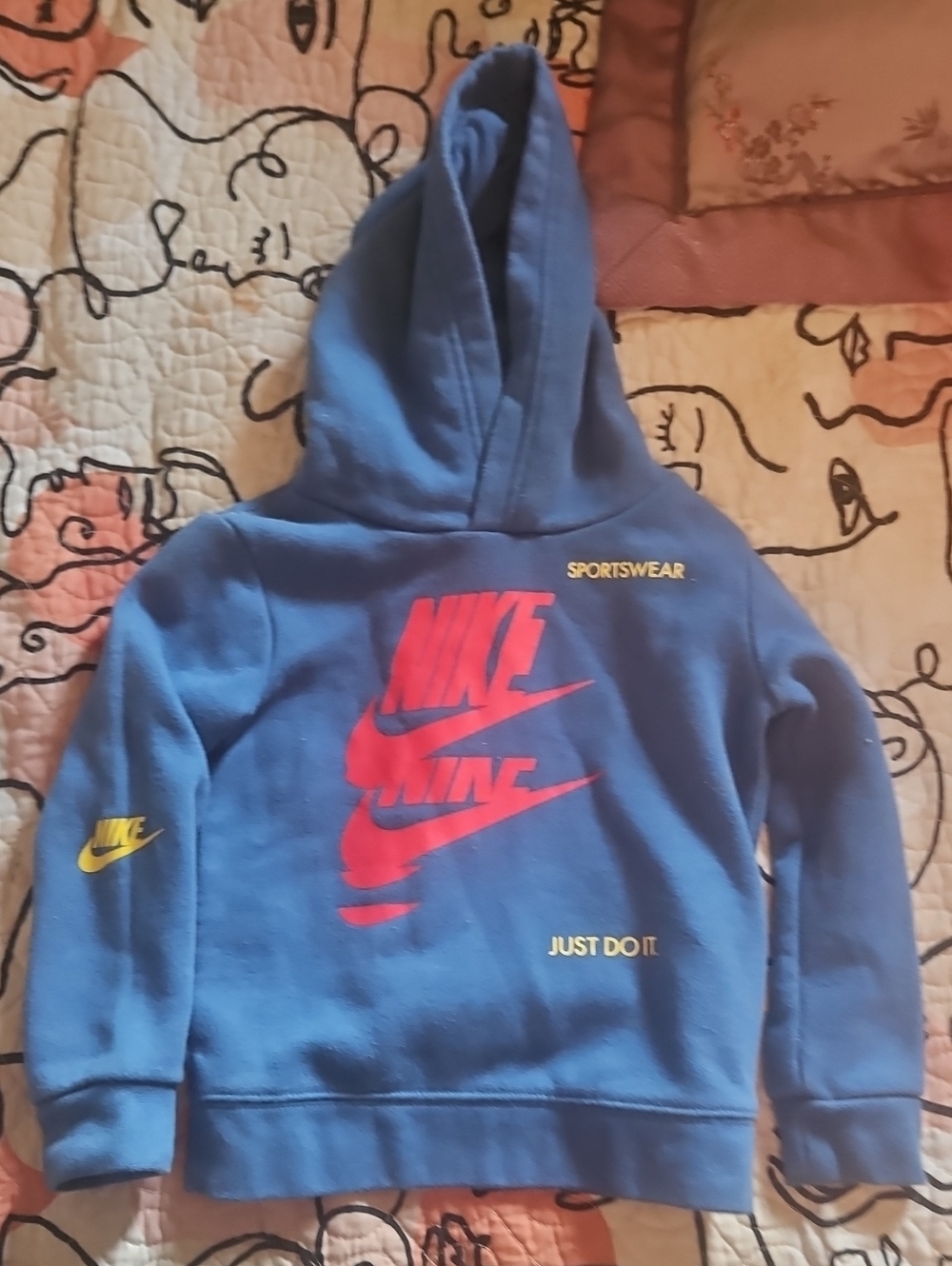 Nike Blue Kids Hoodie with Red and Yellow Logos